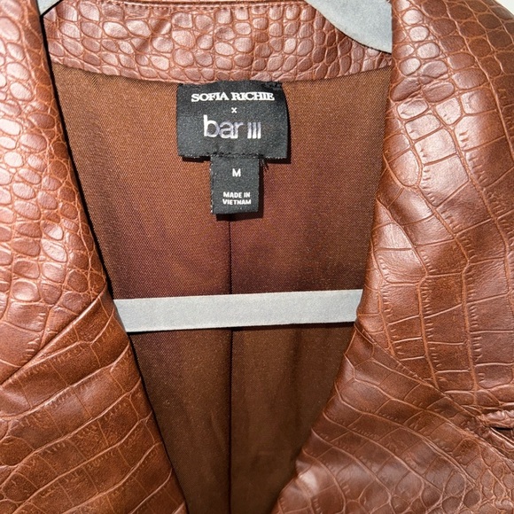 Faux Leather Crocodile Brown Leather Jacket - Picture 4 of 7